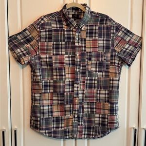 J. Crew Madras Casual Button Down Shirt Short Sleeve Mens L